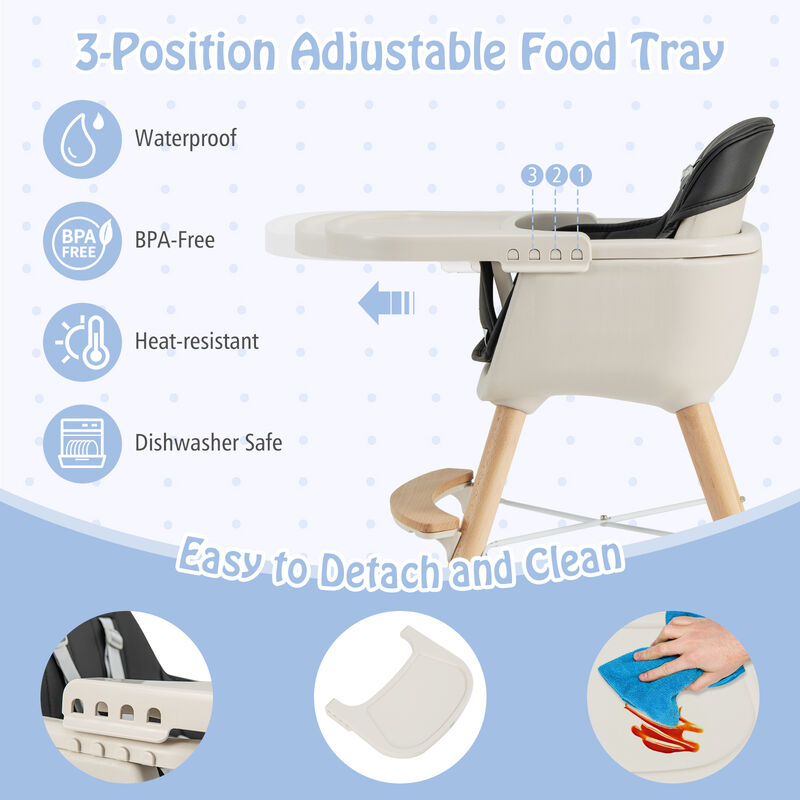 3-in-1 Convertible Wooden High Chair with Cushion