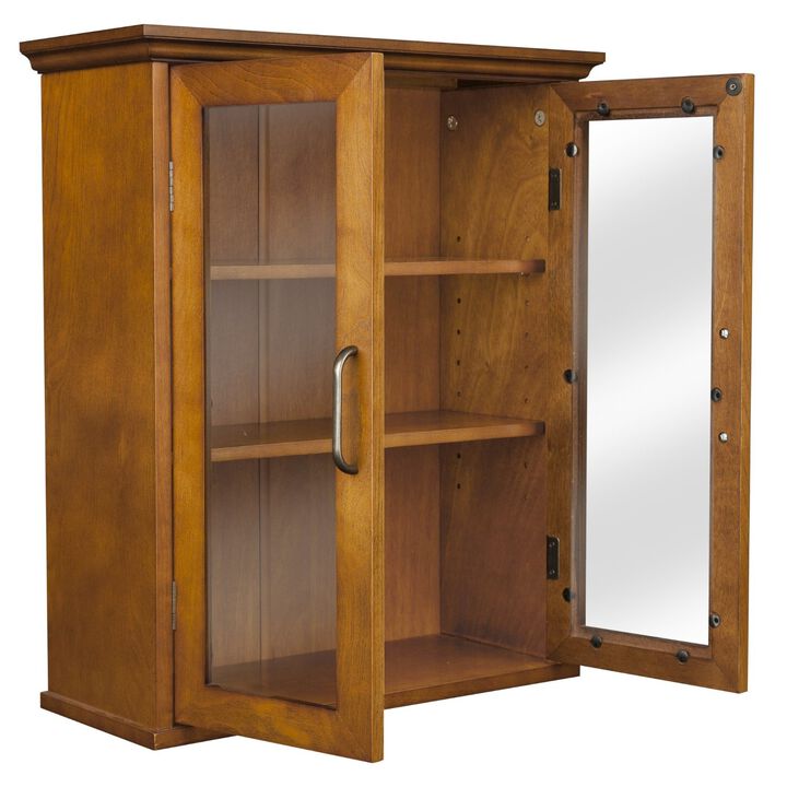 Hivvago Oak Finish Bathroom Wall Cabinet with Glass  2-Doors & Shelves