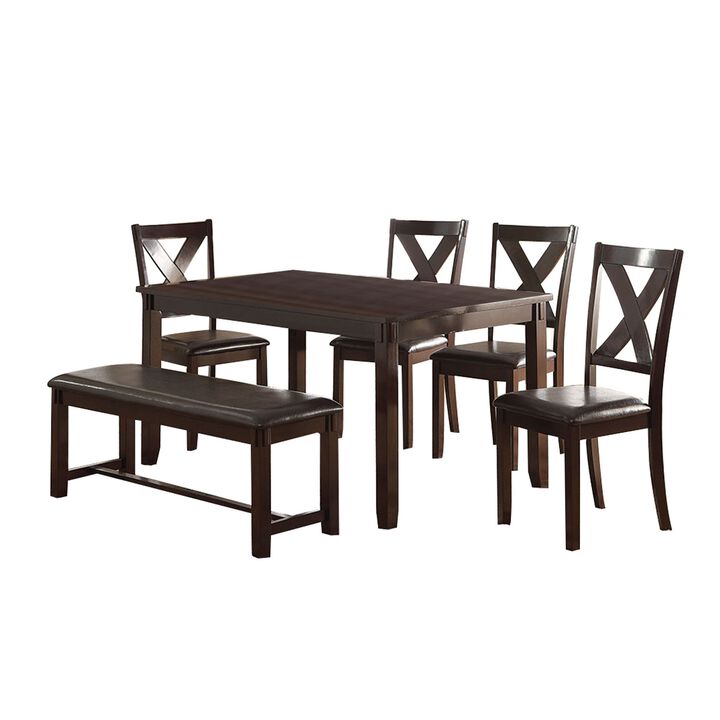 Rubber Wood 6 Pieces Dining Set In Espresso Brown-Benzara