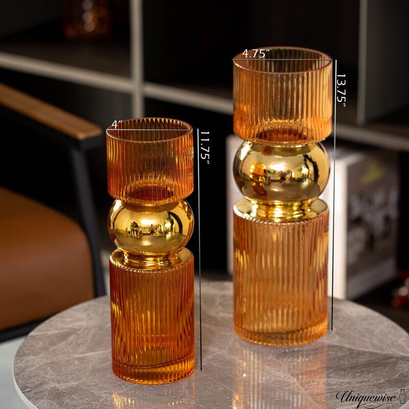 Set of 2 Decorative Orange Glass Vases