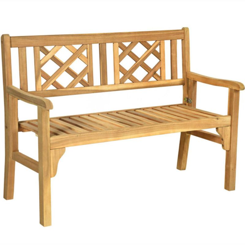 Hivvago Patio Foldable Bench with Curved Backrest and Armrest