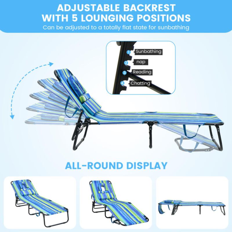 Hivvago Beach Chaise Lounge Chair with Face Hole and Removable Pillow