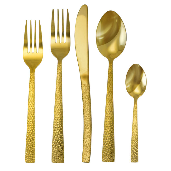 MegaChef Baily 20 Piece Flatware Utensil Set, Stainless Steel Silverware Metal Service for 4 in Gold