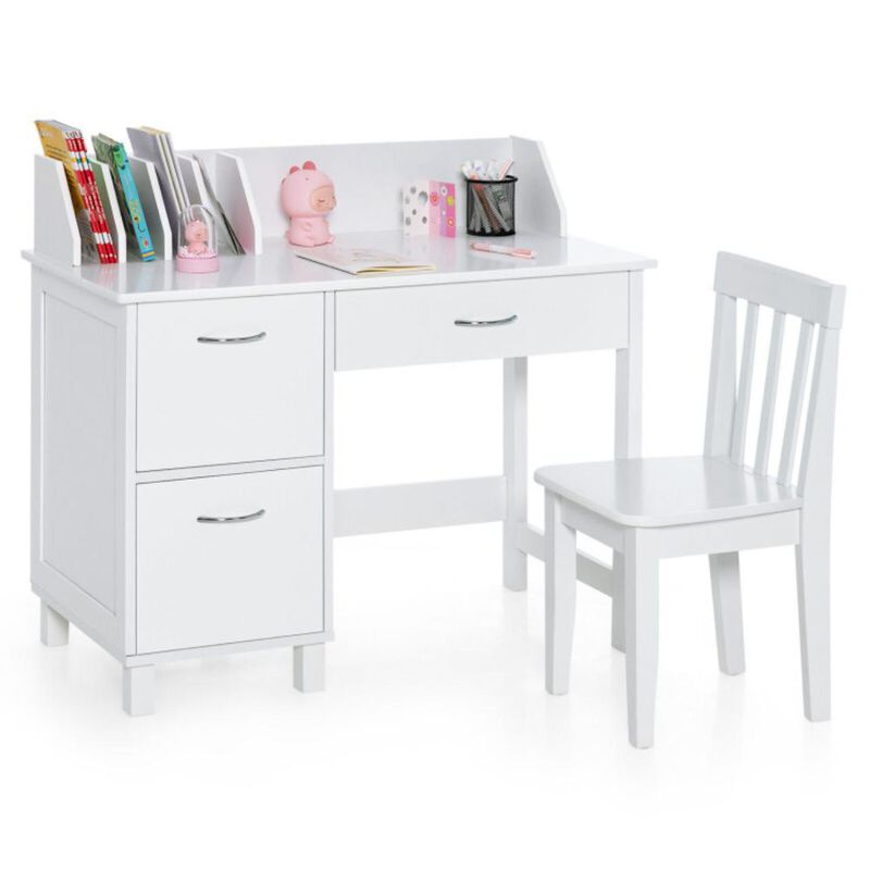 Hivvago Kids Wooden Writing Furniture Set with Drawer and Storage Cabinet