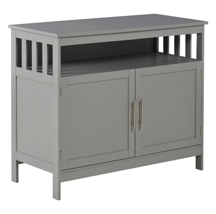 Wood Console Hutch with Multi-Tier Shelf and 2 Layer Cabinet for Dining Room