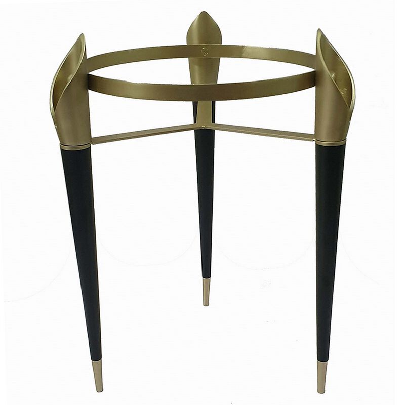 22 Inch Planter on Stand, Lily Design, Modern, Iron Legs, Brass, Black-Benzara