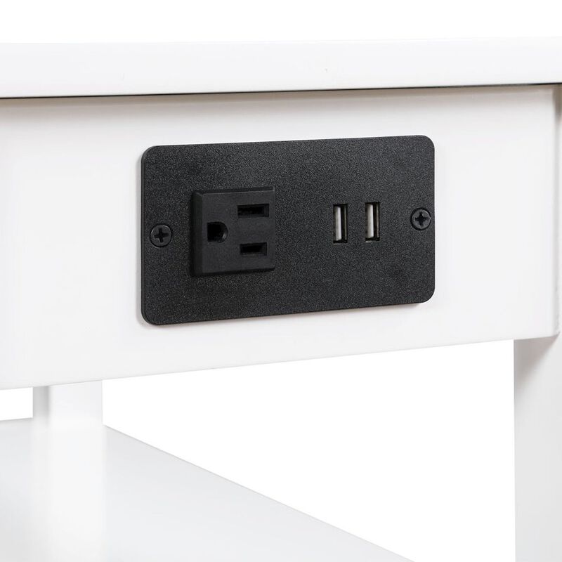 Convenience Concepts American Heritage 1 Drawer Chairside End Table with Charging Station and Shelves