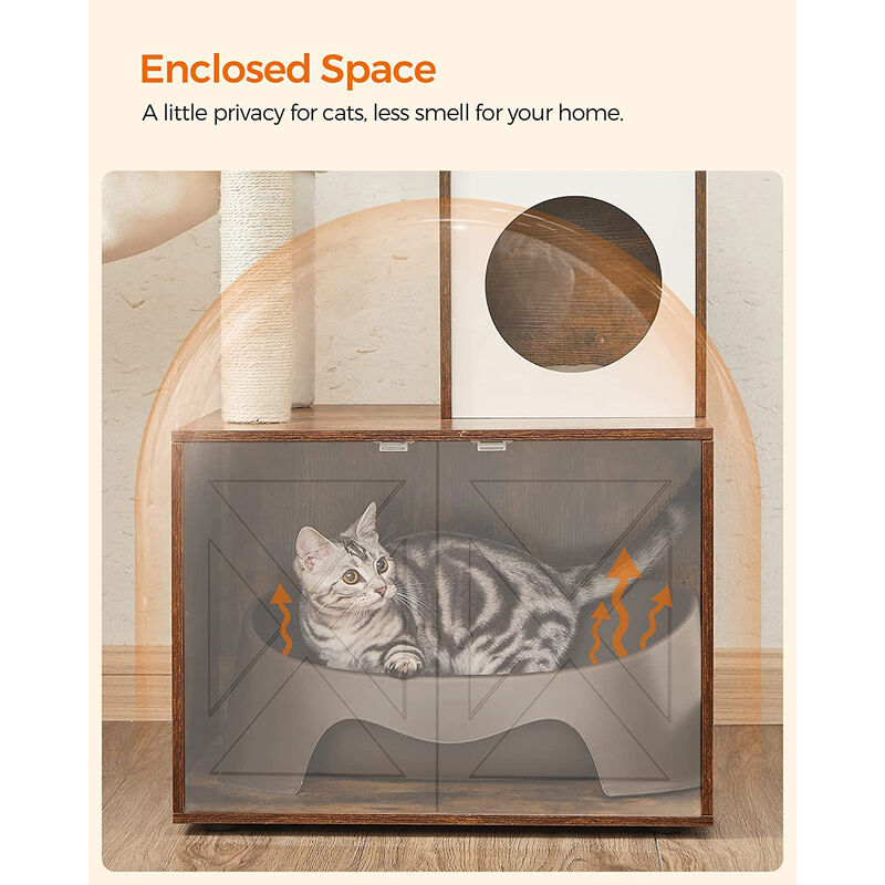 Cat Tree with Litter Box Enclosure and Multi-Level Perches