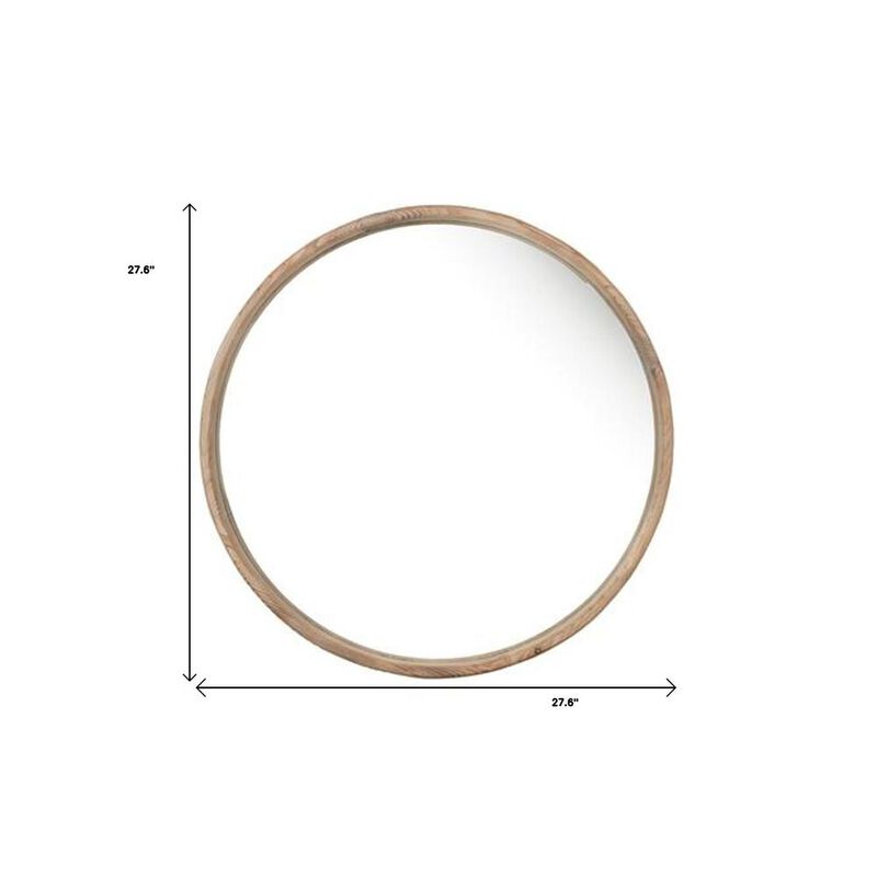 HomeRoots 28 Natural Rustic Brown Wood Frame Round Wall Mounted Accent Mirror
