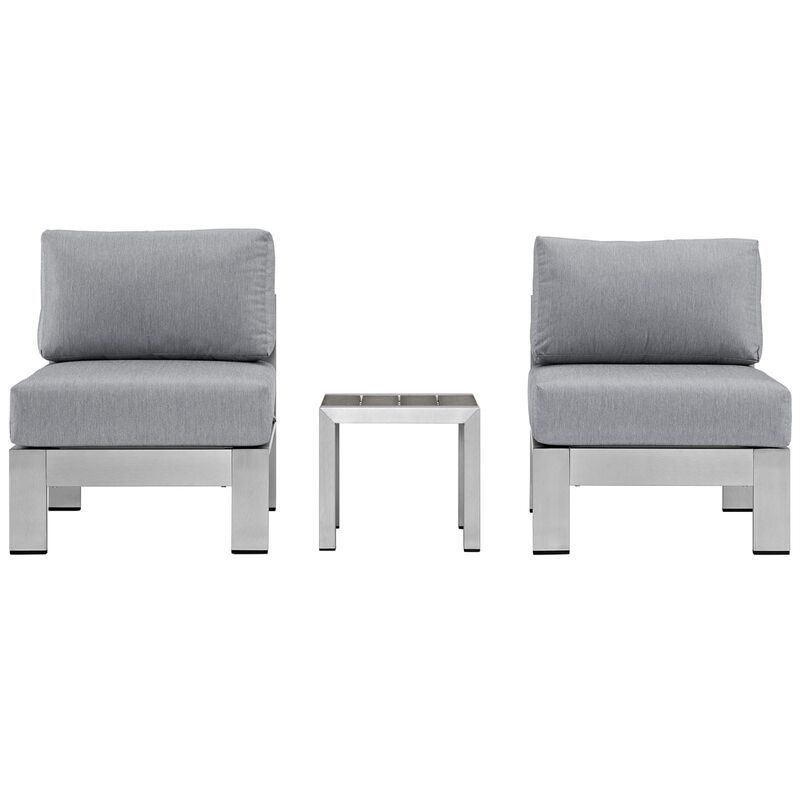 Shore 3 Piece Outdoor Patio Aluminum Sectional Sofa Set - Silver Gray