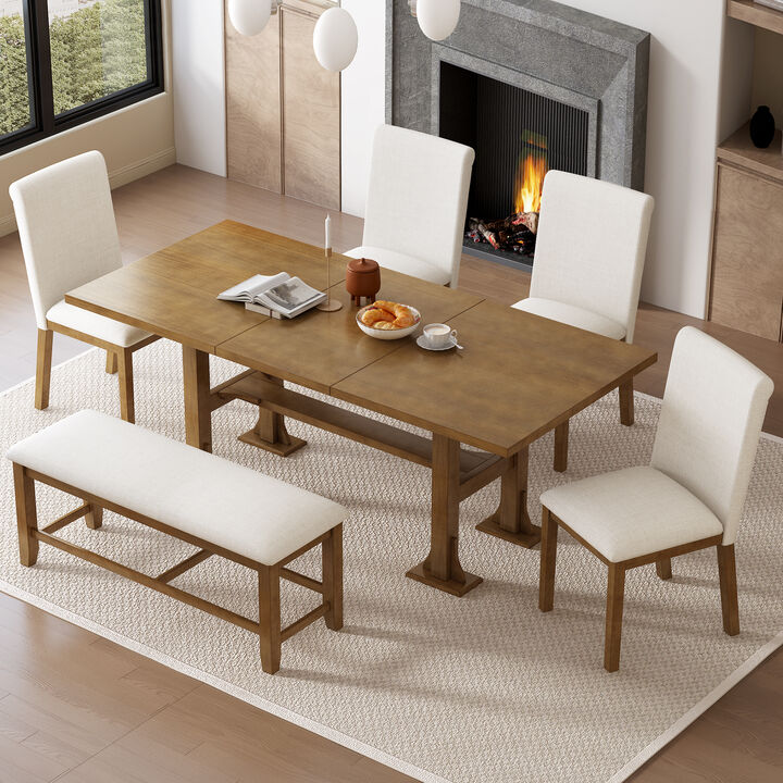 Merax Farmhouse 76inch 6-Piece Extendable Dining Set