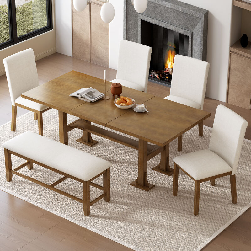 Merax Farmhouse 76inch 6-Piece Extendable Dining Set