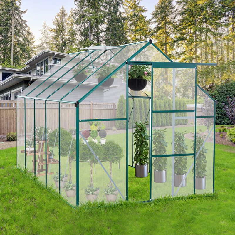 MONDAWE 6X10 FT Polycarbonate Greenhouse Raised Base and Anchor Aluminum Heavy Duty Walk-in Greenhouses for Outdoor Backyard in All Season