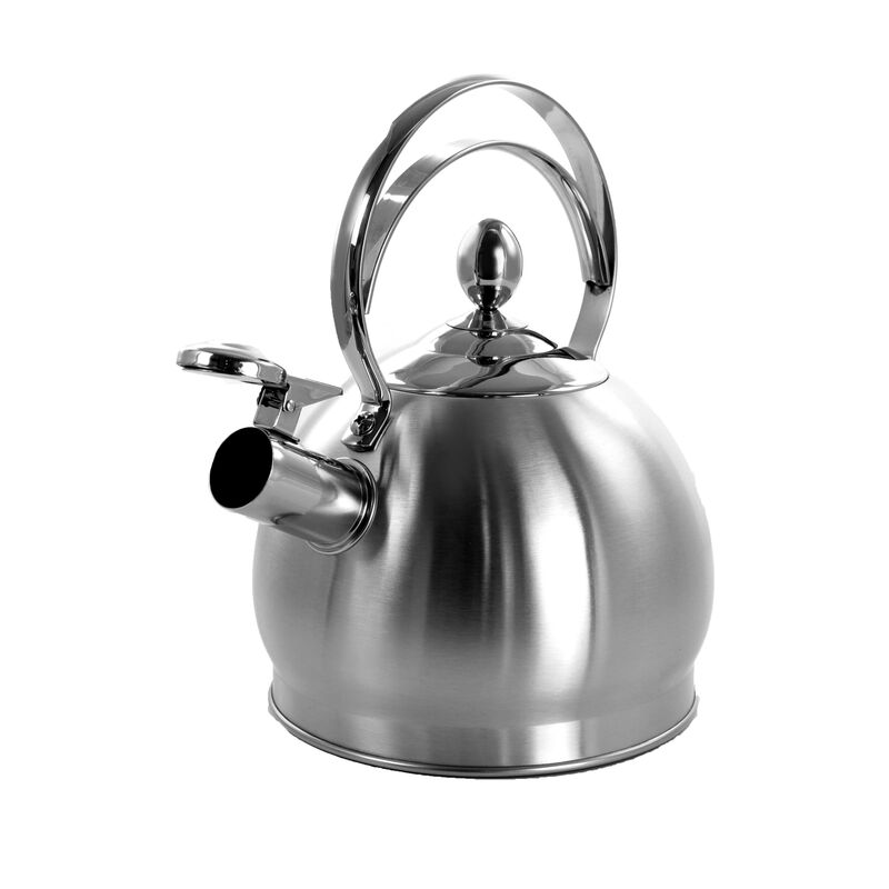 MegaChef 2.8 Liter Round Stovetop Whistling Kettle in Brushed Silver