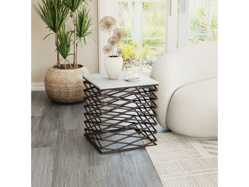 Duke Side Table White & Antique Bronze