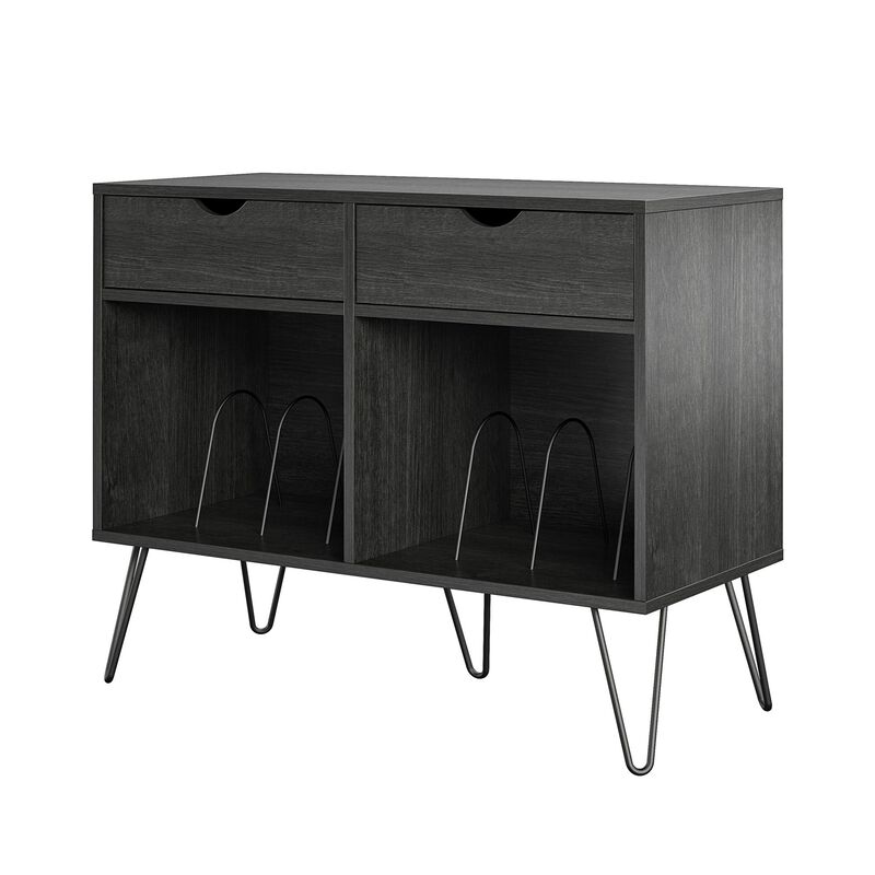 Novogratz Concord Turntable Stand with Drawers, Black Oak