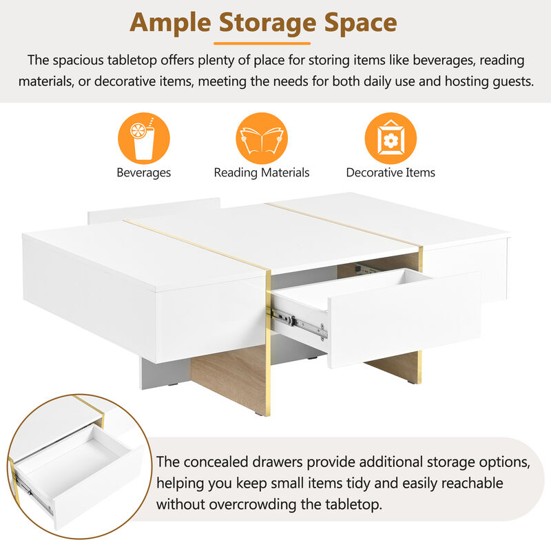 Merax Minimalist High Gloss Coffee Table with 2 Drawers