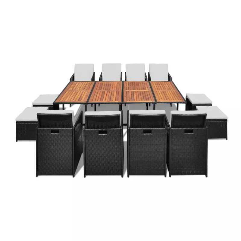 vidaXL 13 Piece Outdoor Dining Set Poly Rattan and Acacia Wood Black