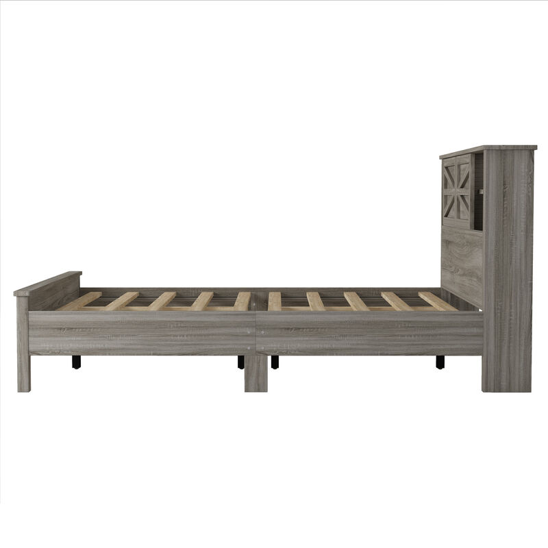 Merax Farmhouse Platform Bed with Charging Station