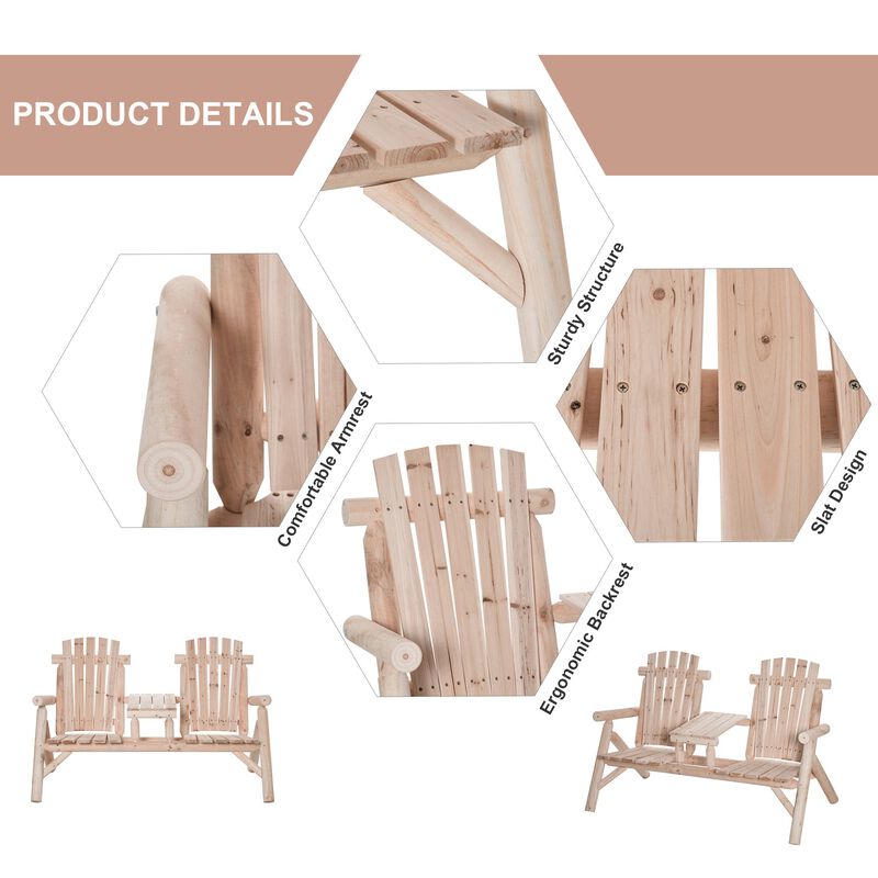 Natural Outdoor Duo: Wooden Adirondack Chair with Center Table