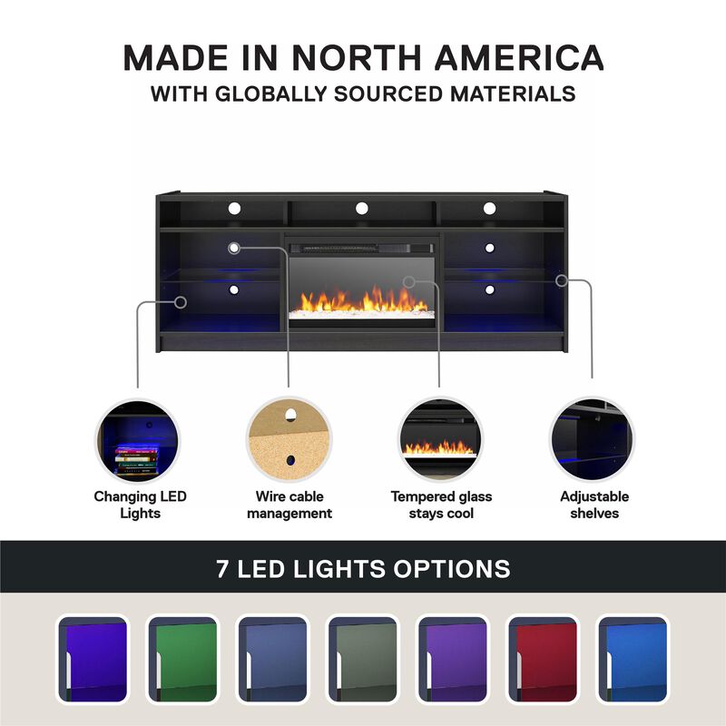 Ameriwood Home Terrene Fireplace Space Heater TV Stand for TVs up to 65"