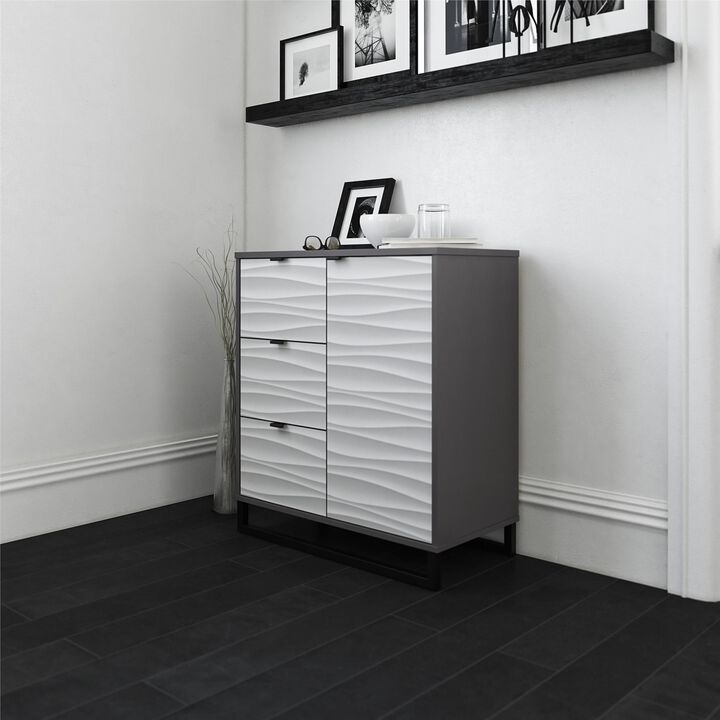 Ameriwood Home Monterey 1 Door / 3 Drawer Accent Cabinet, Faux Wave and Graphite Gray