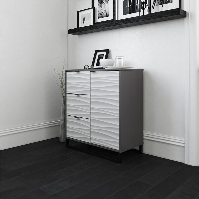 Ameriwood Home Monterey 1 Door / 3 Drawer Accent Cabinet, Faux Wave and Graphite Gray