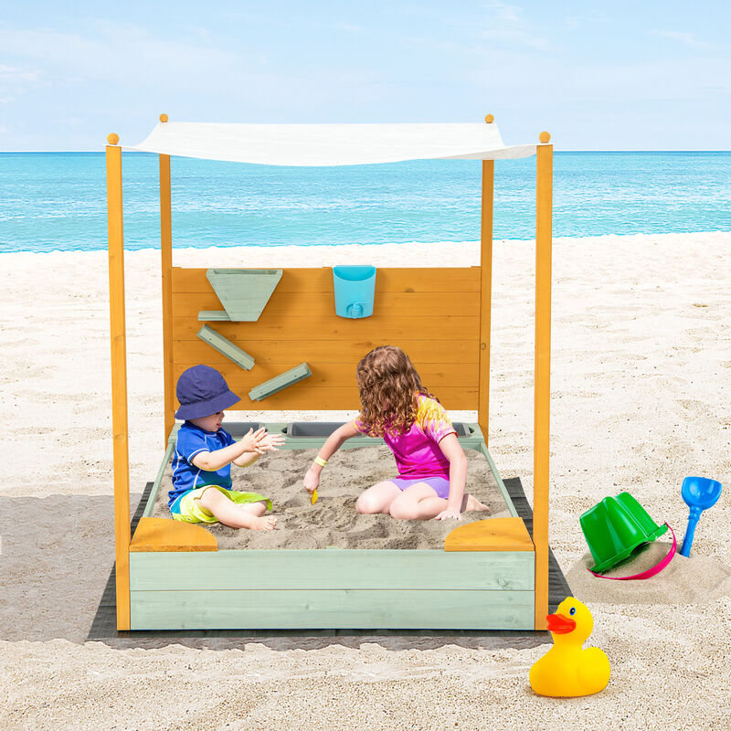 Kids Sandbox with Sand Wall w/ Removable Canopy for Kids 3-8 Years Old