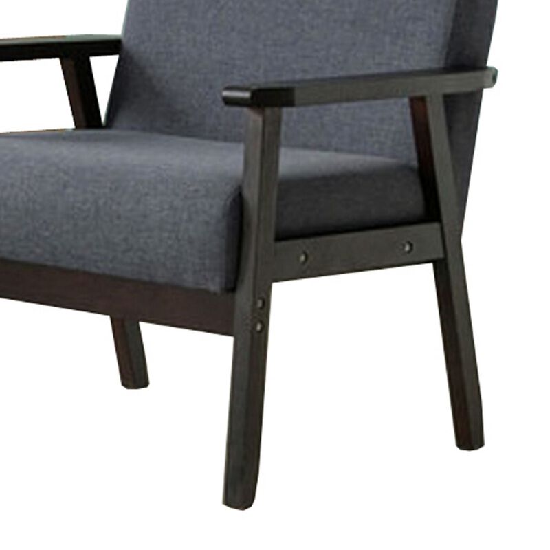 Gala 3 Piece Sofa and Chairs Set, Gray Fabric, 2 Pillows, Black Wood Frame-Benzara