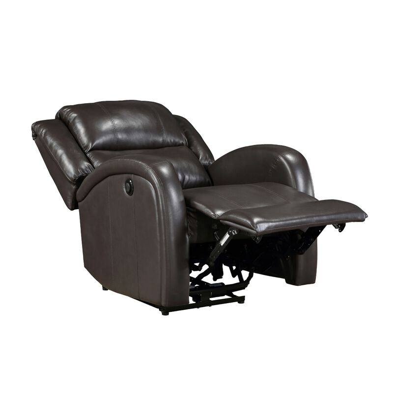 Karena 38 Inch Power Reclining Accent Chair, Brown Faux Leather, Solid Wood - Benzara