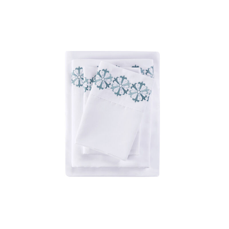 Gracie Mills Luca 4-Peice Embroidered Soft Brushed Microfiber Sheet Set