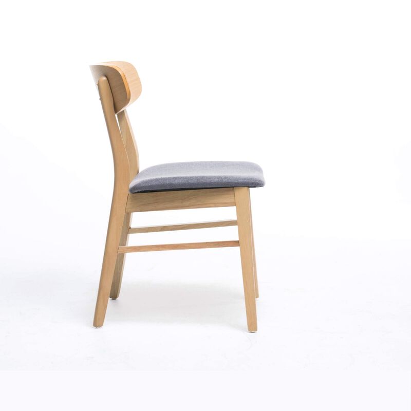 Dining Chair Set of 2, Gray Padded Seat, Natural Brown Splayed Legs - Benzara