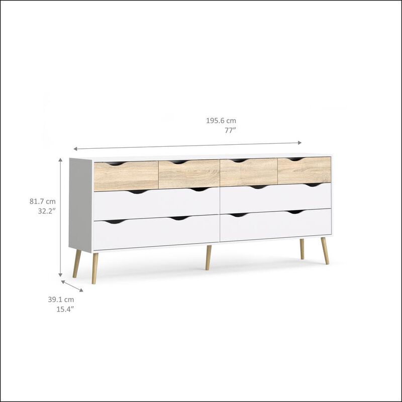 Tvilum Diana 8 Drawer Dresser - White/Oak Structure