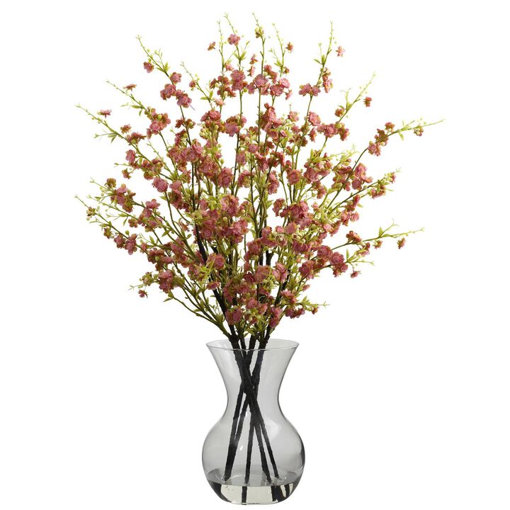 Nearly Natural Cherry Blossoms w/Vase Arrangement Pink