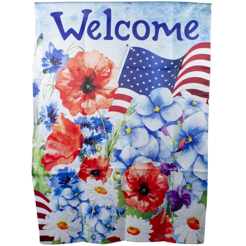 Welcome Patriotic Floral Outdoor House Flag 40" x 28"