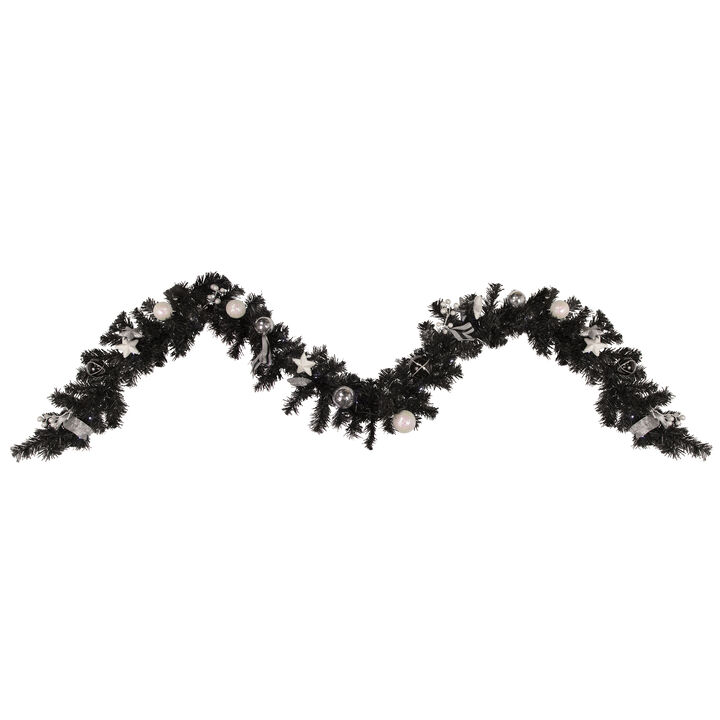 9' x 6" Pre-Lit Decorated Black Pine Artificial Christmas Garland  Cool White LED Lights
