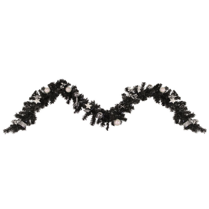 9' x 6" Pre-Lit Decorated Black Pine Artificial Christmas Garland  Cool White LED Lights