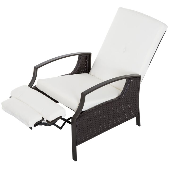 White Rattan Recliner: Adjustable Hand-Woven Chair for Patio, Garden, Poolside