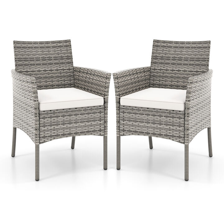 2 Pieces Outdoor PE Rattan Armchairs with Cozy Seat Cushions
