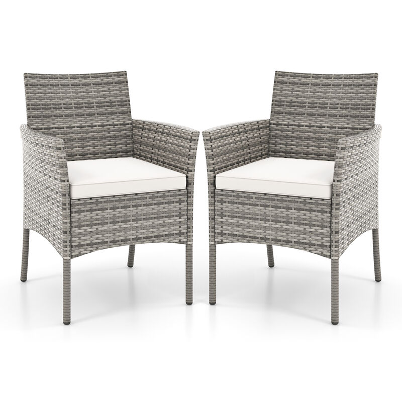 2 Pieces Outdoor PE Rattan Armchairs with Cozy Seat Cushions