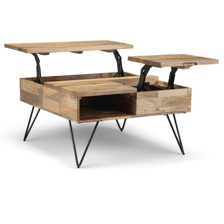 Simpli Home Hunter Solid Mango Wood Lift Top Square Coffee Table In Natural