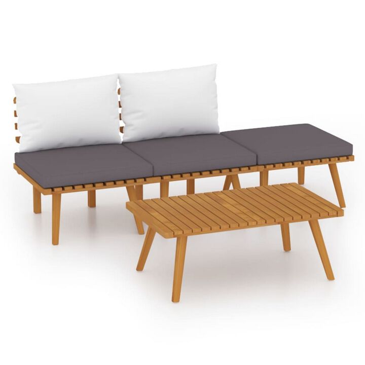 Roma 4pc Outdoor Modular Sofa Set, Coffee Table, Footrest, Acacia Wood - Benzara