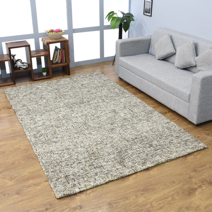 RUGSOTIC CARPETS HAND TUFTED WOOL ECO-FRIENDLY AREA RUGS  - 8'x10', Rectangle Shape, Dark Brown & Beige, Solid Plain Design, High Pile Handmade Area Rugs for Living Room, Bed Room (KWC111)