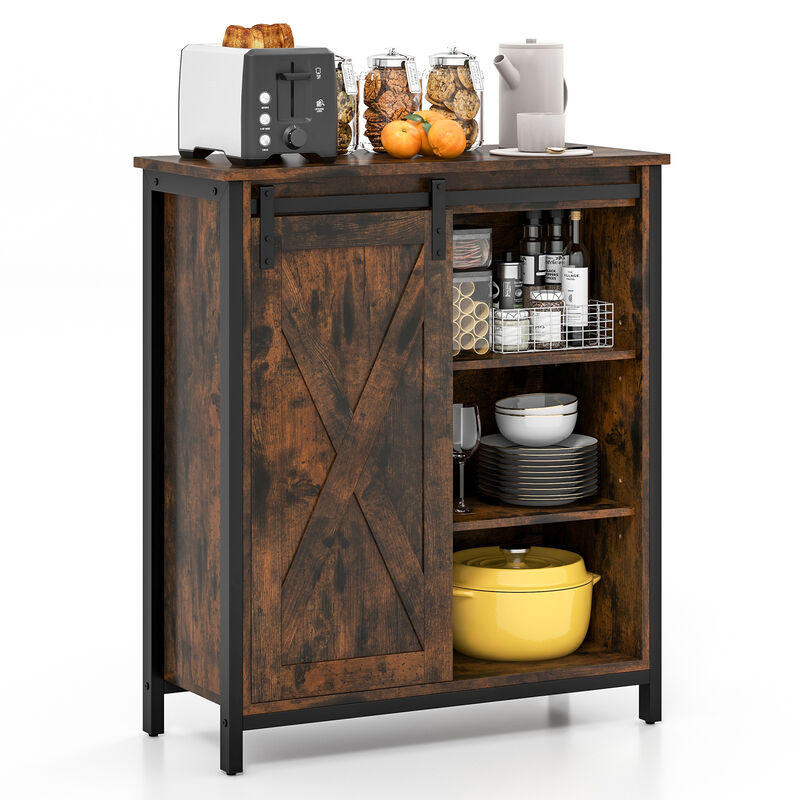 32 Inch Farmhouse Sideboard Buffet Cabinet with Sliding Barn Door and Adjustable Shelves