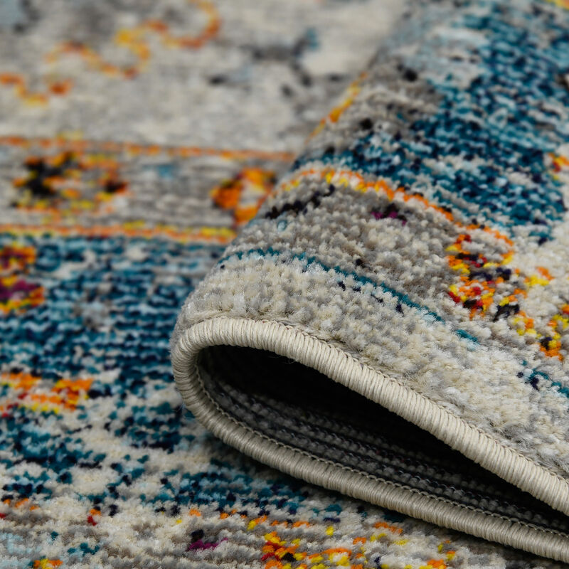 Montana Filomina Blue/Orange Polypropylene Area Rug 7'10"x10'10"