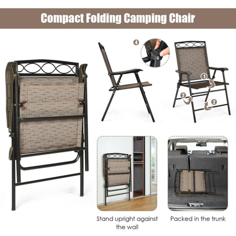 Hivvago Set of 2 Patio Folding Chairs Sling Portable Dining Chair Set with Armrest