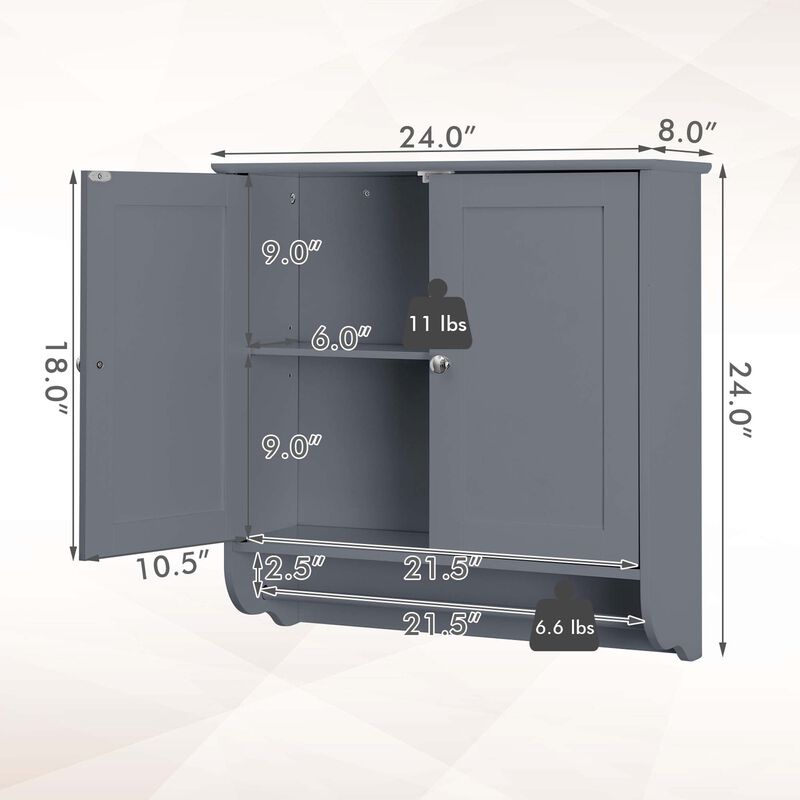 Costway Wall Mounted Bathroom Medicine Cabinet Storage Cupboard with Towel Bar Grey