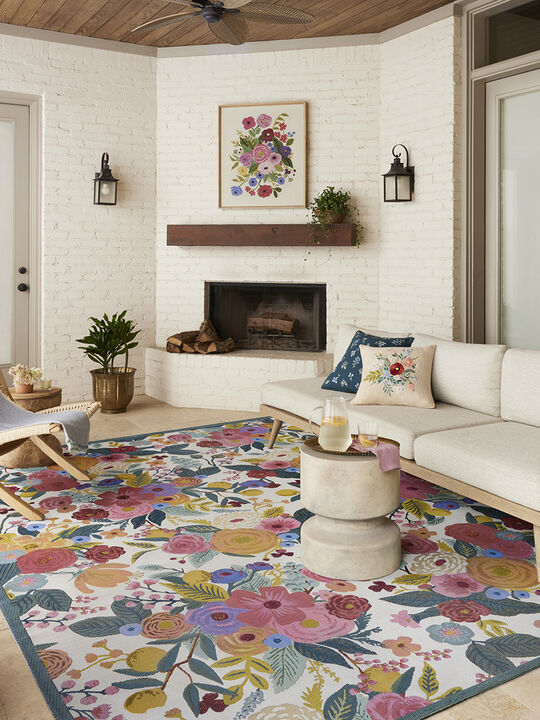 Perennial PRN-04 Rose / Multi 18" x 18" Sample Rug by Rifle Paper Co.
