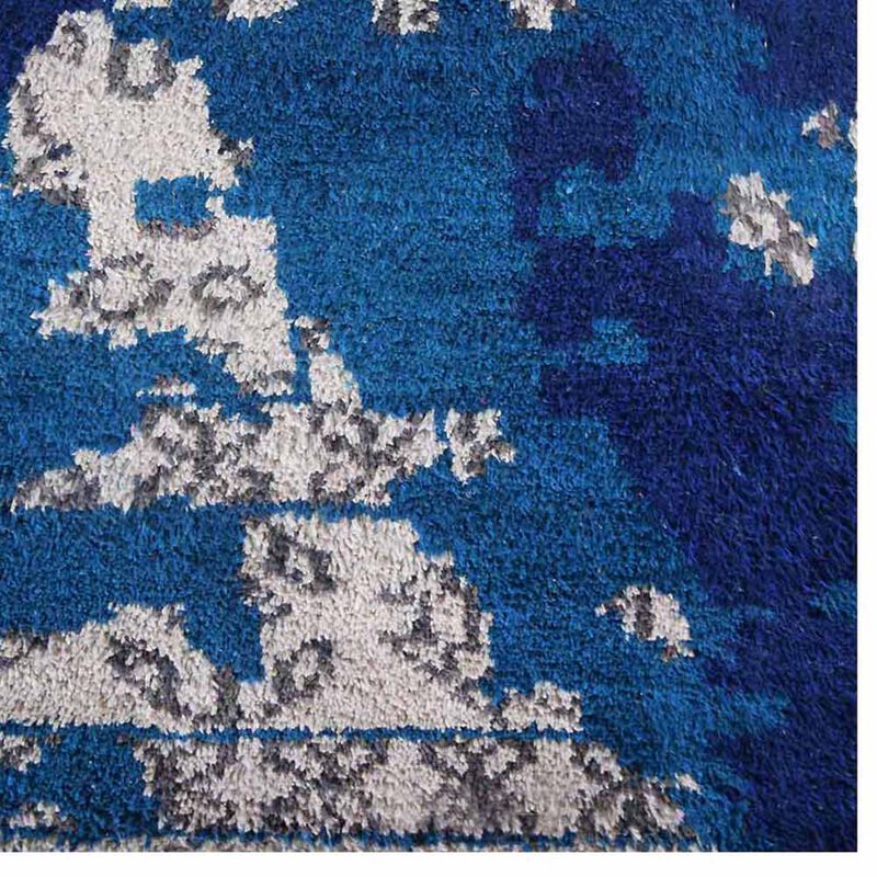 Rugsotic Carpets Hand Knotted Silk 5'x8' Area Rug Abstract Blue Beige NS1241