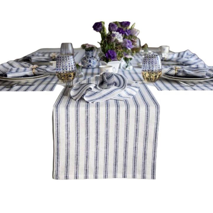 Solino Home 100% Pure Linen Table Runner | Capri Ticking Stripe for Spring & Easter